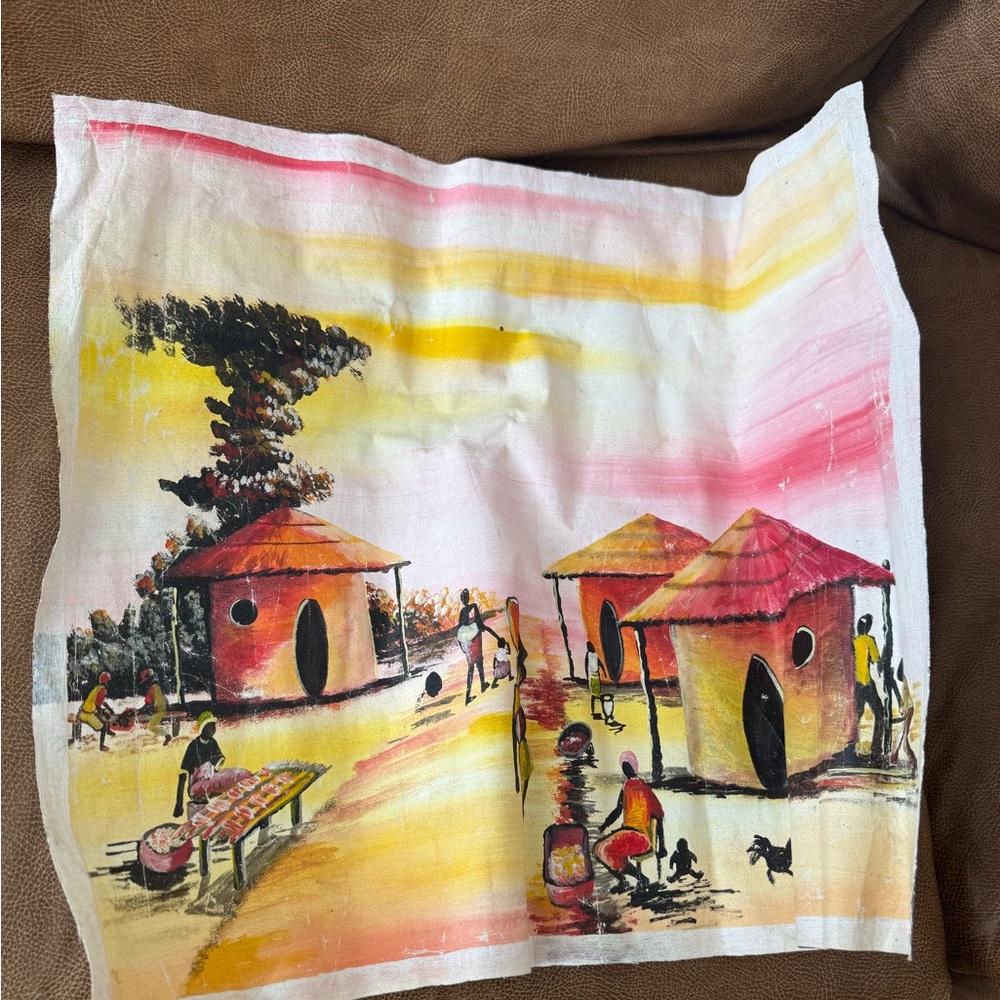 Colorful Village Scene Fabric Art